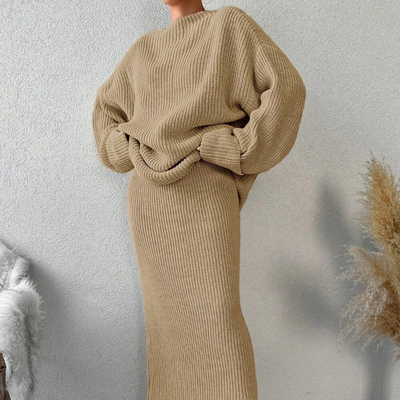 Camel Casual Women's Long Sweater Top And Mini Skirt Set - Picture 3 of 6